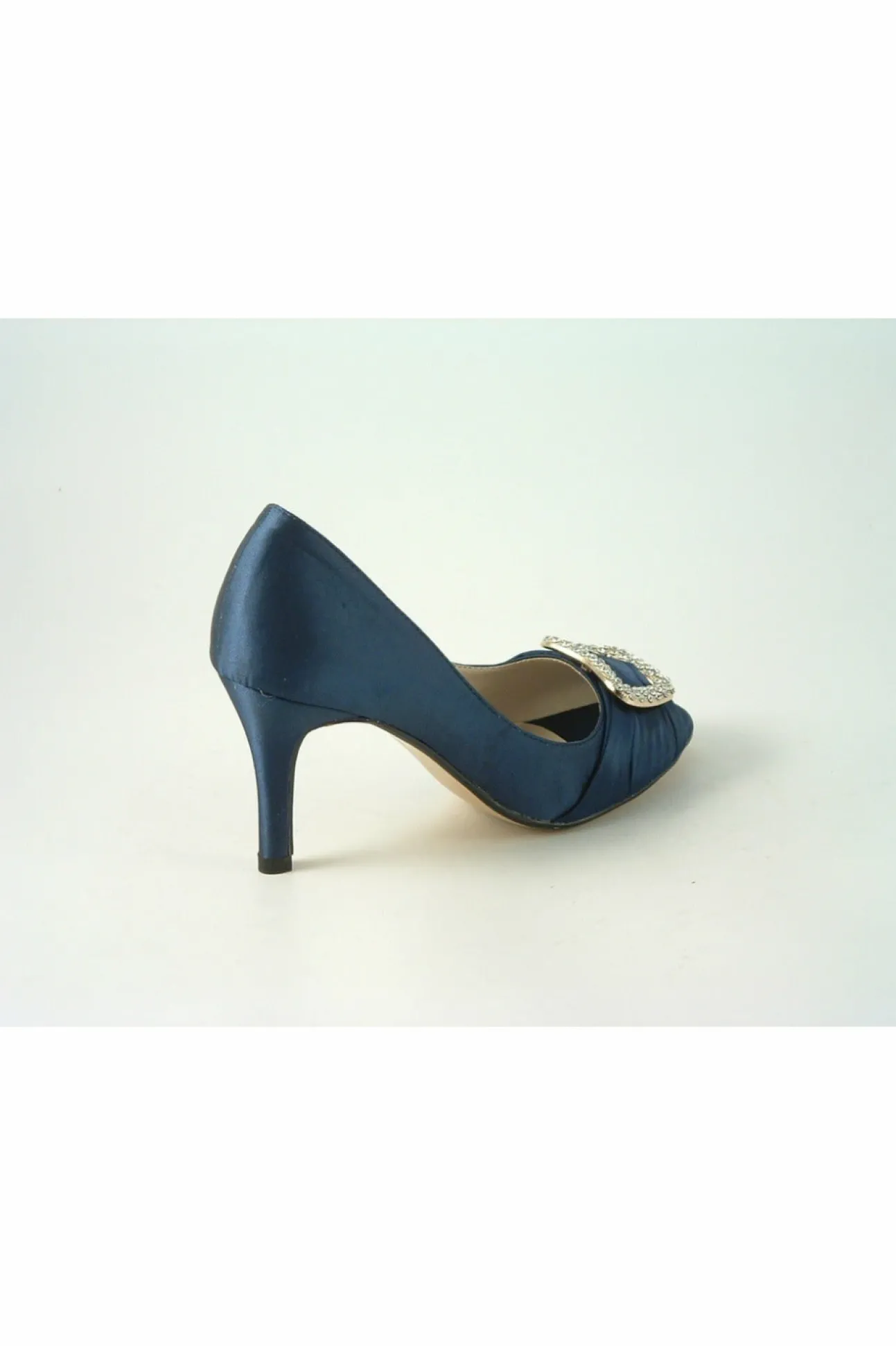 Women Glitz Shoes Diamante Satin Mid Heel Peep Toe Shoe