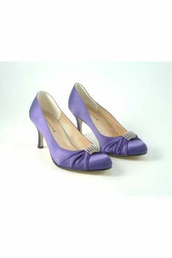 Women Glitz Shoes Diamante Satin Mid Heel Court Shoe