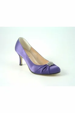 Women Glitz Shoes Diamante Satin Mid Heel Court Shoe