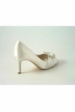 Women Glitz Shoes Diamante Satin Mid Heel Peep Toe Shoe