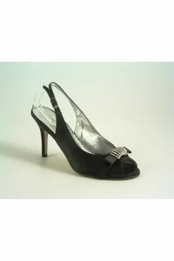 Women Glitz Shoes Diamante Satin Mid Heel Peep Toe Sling