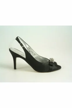 Women Glitz Shoes Diamante Satin Mid Heel Peep Toe Sling