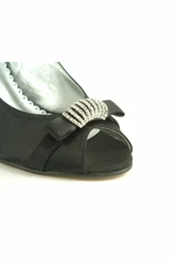 Women Glitz Shoes Diamante Satin Mid Heel Peep Toe Sling