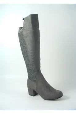 Women Glitz Shoes Divine 1717 Monty Metallic Panel Tall Boots