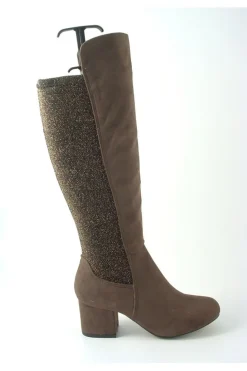 Women Glitz Shoes Divine 1717 Monty Metallic Panel Tall Boots