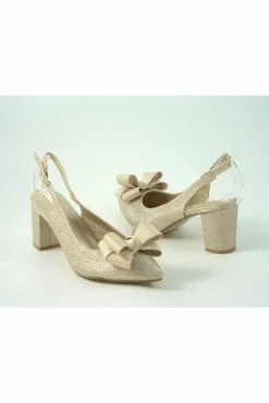 Women Glitz Shoes Glitter Bowed Sling Back Court Shoe