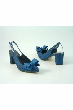 Women Glitz Shoes Glitter Bowed Sling Back Court Shoe