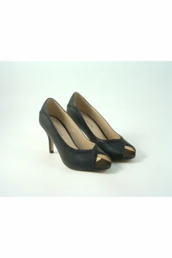 Women Glitz Shoes Kylo Diamante Metallic Peep Toe Court Shoe