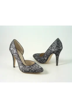 Women Glitz Shoes Lace/Satin Open Waist High Heel Court Shoe
