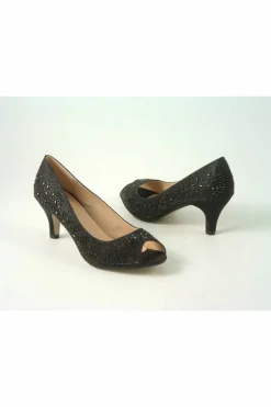 Women Glitz Shoes Margo Glitter Diamante Mid Heel Peep Toe Shoe