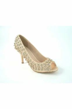 Women Glitz Shoes Mid Heel Flower Peep Toe Court Shoes