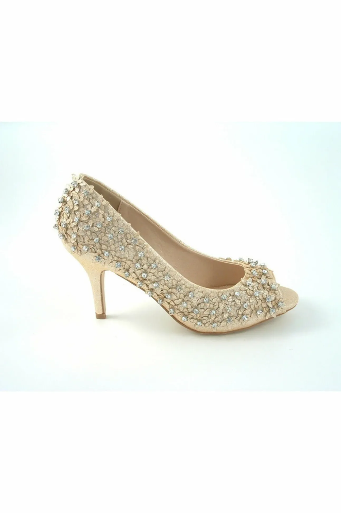 Women Glitz Shoes Mid Heel Flower Peep Toe Court Shoes