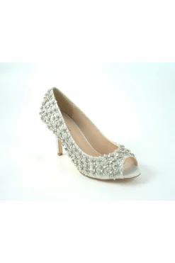 Women Glitz Shoes Mid Heel Flower Peep Toe Court Shoes