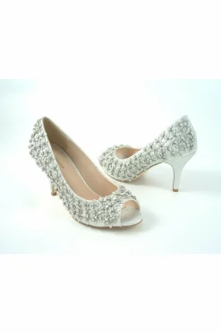 Women Glitz Shoes Mid Heel Flower Peep Toe Court Shoes