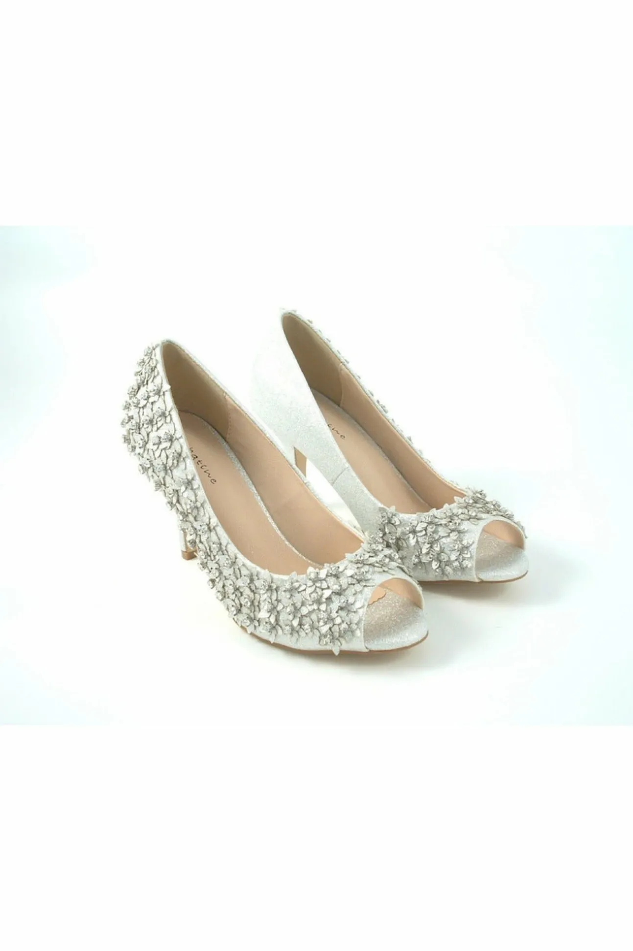 Women Glitz Shoes Mid Heel Flower Peep Toe Court Shoes