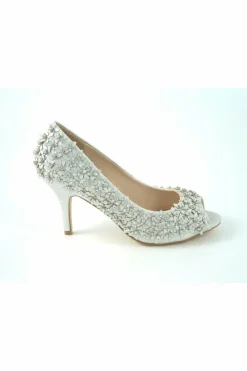 Women Glitz Shoes Mid Heel Flower Peep Toe Court Shoes
