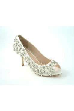 Women Glitz Shoes Mid Heel Flower Peep Toe Court Shoes