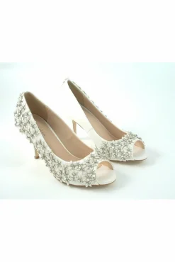 Women Glitz Shoes Mid Heel Flower Peep Toe Court Shoes