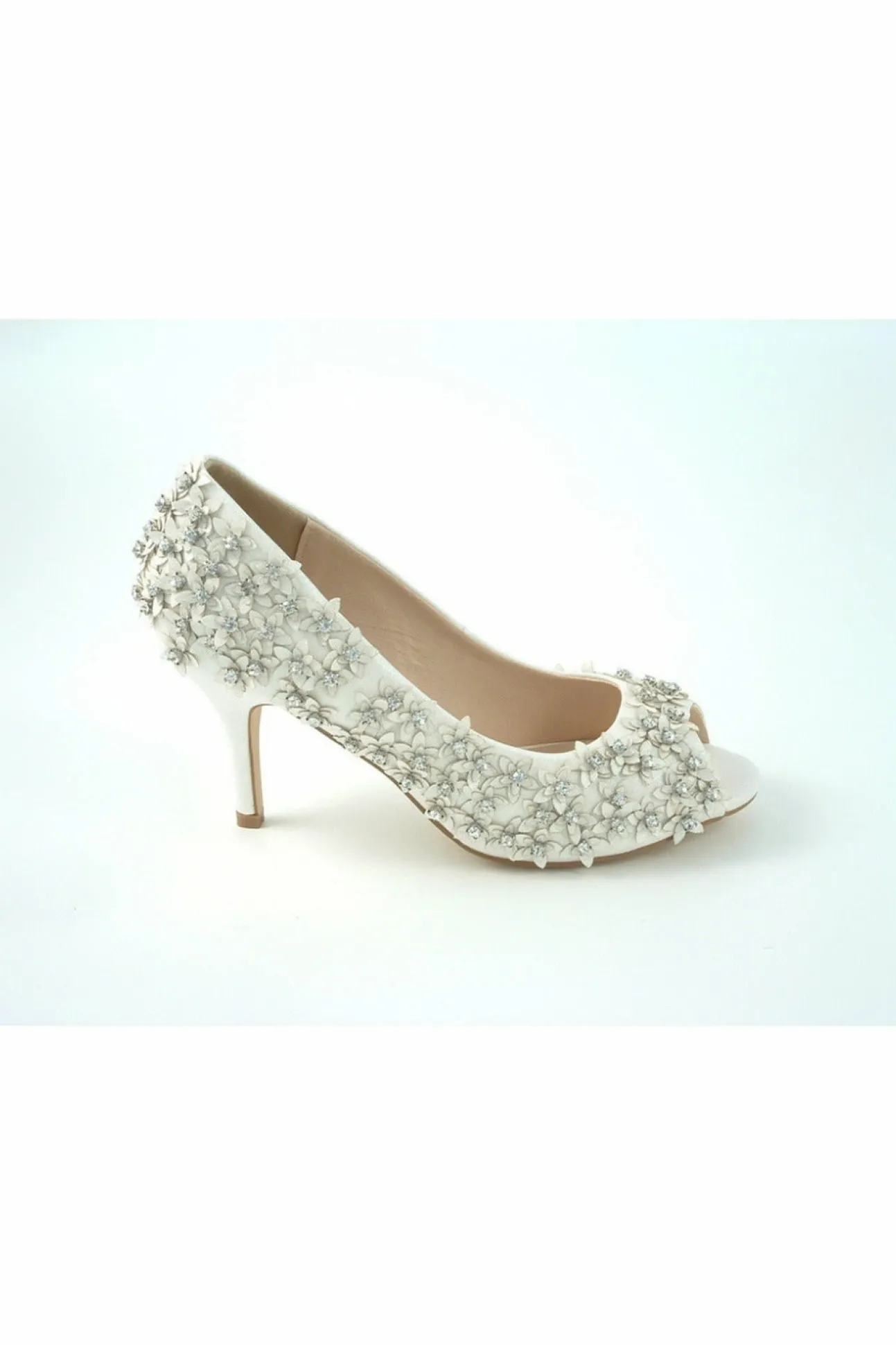 Women Glitz Shoes Mid Heel Flower Peep Toe Court Shoes