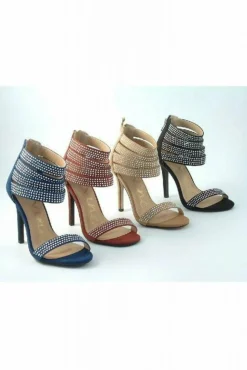 Women Glitz Shoes Ora Divine Diamante Faux Suede Strap Heeled Sand