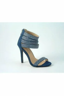 Women Glitz Shoes Ora Divine Diamante Faux Suede Strap Heeled Sand