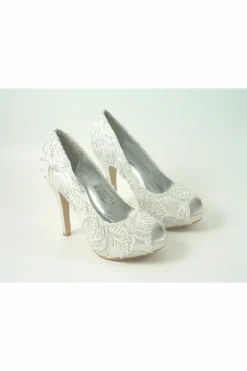 Women Glitz Shoes Sabatine Coco Peep Toe Shoe White Silver