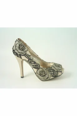 Women Glitz Shoes Sabatine Coco Peep Toe Platform Shoe Gold Black