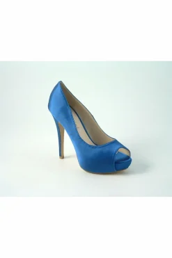 Women Glitz Shoes Sabatine Satin Platform Heels With Peeptoe Blue