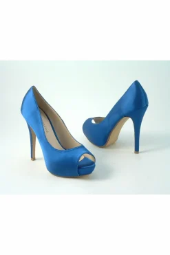 Women Glitz Shoes Sabatine Satin Platform Heels With Peeptoe Blue