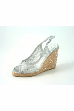 Women Glitz Shoes Satin Peep Toe Diamante Wedge Sandal