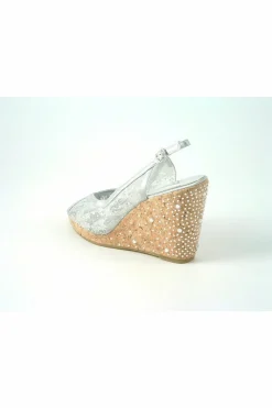 Women Glitz Shoes Satin Peep Toe Diamante Wedge Sandal