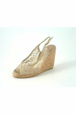 Women Glitz Shoes Satin Peep Toe Diamante Wedge Sandal