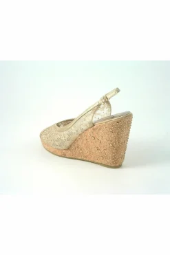 Women Glitz Shoes Satin Peep Toe Diamante Wedge Sandal