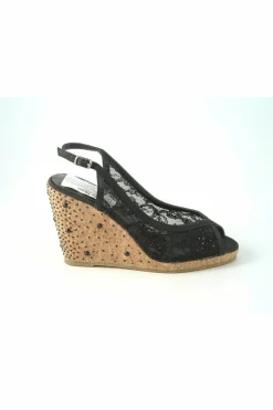 Women Glitz Shoes Satin Peep Toe Diamante Wedge Sandal