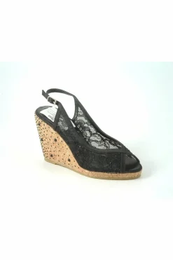 Women Glitz Shoes Satin Peep Toe Diamante Wedge Sandal