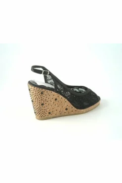 Women Glitz Shoes Satin Peep Toe Diamante Wedge Sandal