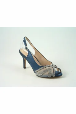 Women Glitz Shoes Sienna Diamante Peep Toe Sling Back Mid Heel