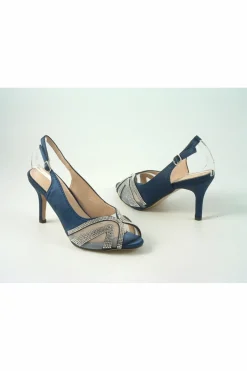 Women Glitz Shoes Sienna Diamante Peep Toe Sling Back Mid Heel