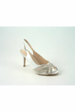 Women Glitz Shoes Sienna Diamante Peep Toe Sling Back Mid Heel
