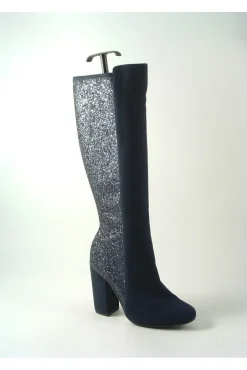 Women Glitz Shoes Tall Glitter Panel High Heeled Boots