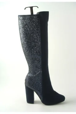 Women Glitz Shoes Tall Glitter Panel High Heeled Boots