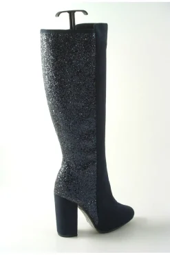 Women Glitz Shoes Tall Glitter Panel High Heeled Boots