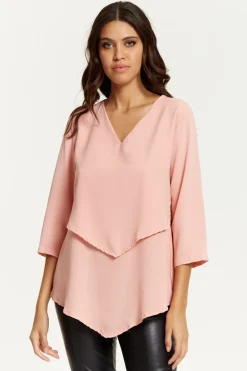 Women Hoxton Gal 3/4 Sleeves V Neck Layered Relaxed Fit Top