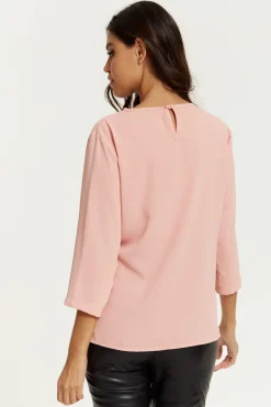 Women Hoxton Gal 3/4 Sleeves V Neck Layered Relaxed Fit Top