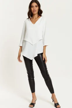 Women Hoxton Gal 3/4 Sleeves V Neck Layered Relaxed Fit Top