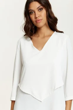 Women Hoxton Gal 3/4 Sleeves V Neck Layered Relaxed Fit Top