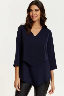 Women Hoxton Gal 3/4 Sleeves V Neck Layered Relaxed Fit Top