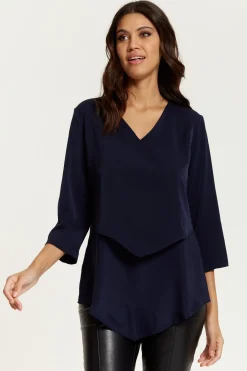 Women Hoxton Gal 3/4 Sleeves V Neck Layered Relaxed Fit Top