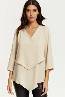 Women Hoxton Gal 3/4 Sleeves V Neck Layered Relaxed Fit Top
