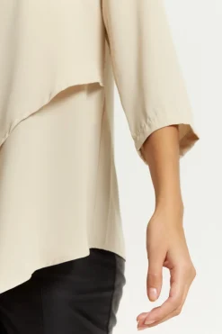Women Hoxton Gal 3/4 Sleeves V Neck Layered Relaxed Fit Top